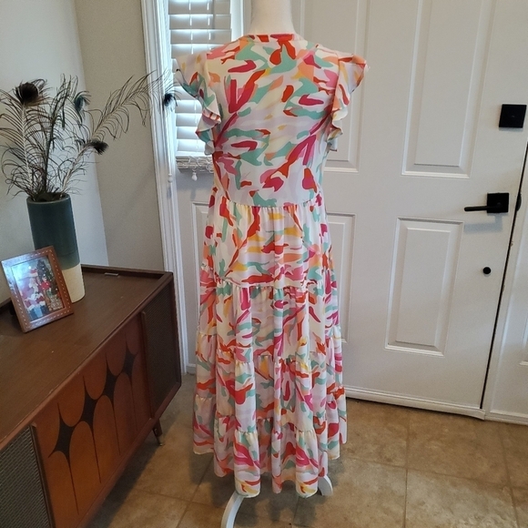 Crosby Mollie‎ Burch Dress Womens S Small Midi Colorful Tiered Pockets Easter - Picture 7 of 13